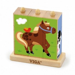 Деревянный пазл Пазл Образовательный пазл Viga Toys Farm 9 элементов
