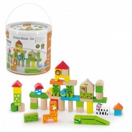 VIGA Educational Wooden Blocks ZOO ämbris 50 tk.