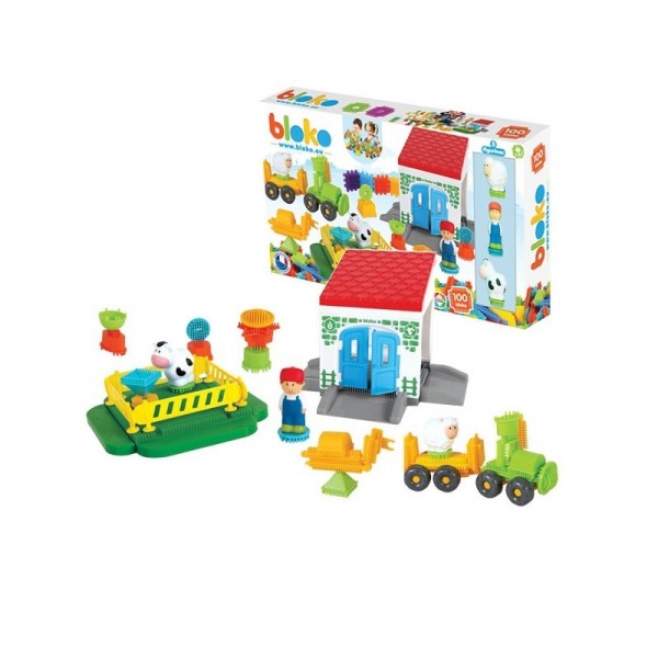 MOCHTOYS Klocki Jeżyki Pin Bricks FARMA в картонной упаковке 100 шт. + 3 фигурки