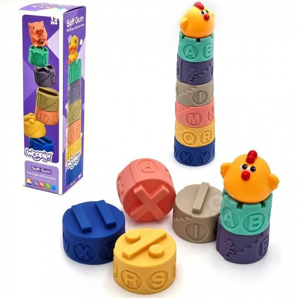 WOOPIE Sensory Blocks Puzzle Pyramid for Compression Sound Learning Kura Alphabet 7 el.