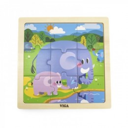 VIGA Handy Wooden Puzzle Слоны 9 элементов